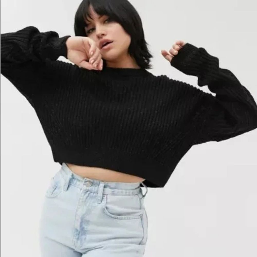 Urban Outfitters Big Sur Ribbed Cropped Crewneck Sweater Coquette Y2K Black XS